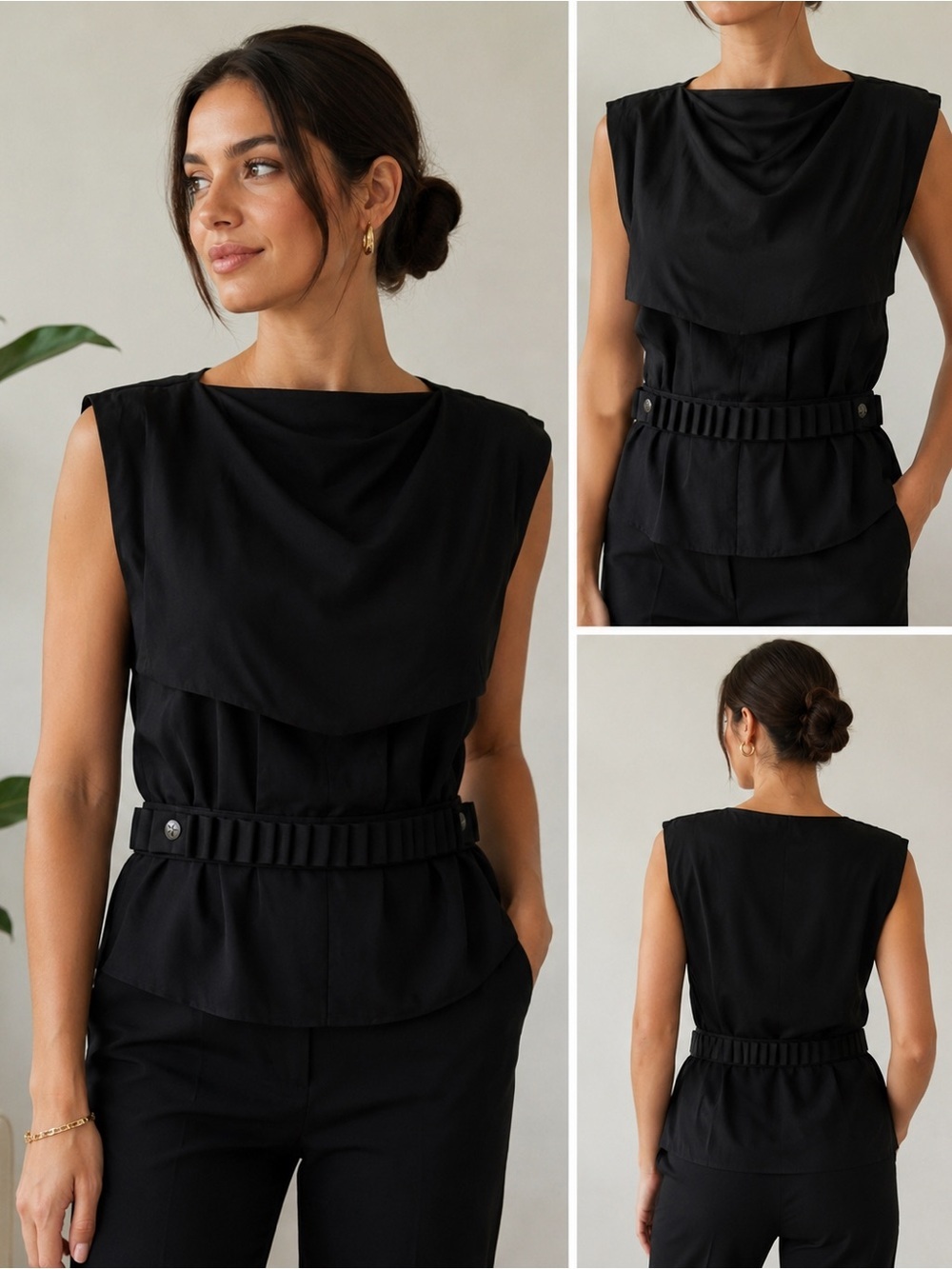 BOSS Hugo Boss Black Sleeveless Belted Blouse Top Size 34
